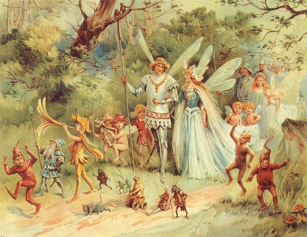 妖精の王子と子供のためのガールフレンド油絵